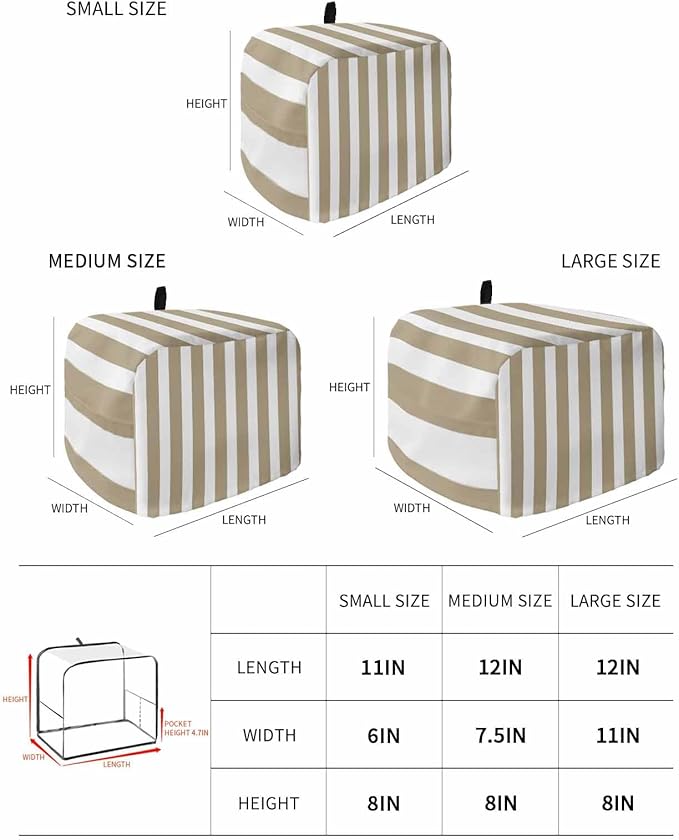 Toaster Cover 4 Slice Khaki Stripes Toaster Oven Cover with Pockets Browm Vertical Striped Dustproof Bakeware Protector Small Kitchen Appliance Dust Covers and Fingerprint Protection for Women