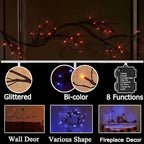 Hairui Lighted Halloween Garland with 48L Orange and Purple Bi-Color LED Lights 8 Functions, Black Glittered Garland Lights Battery Operated 6FT for Indoor Outdoor Halloween Party Decoration