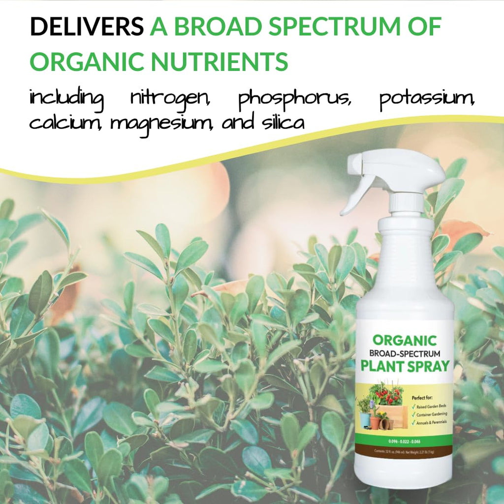 Organic Broad-Spectrum Plant Spray - Foliar Liquid Plant Food in a Spray Bottle for Outdoor Vegetables, Herbs & Flowers | Infused with Soil Enriching Microbes | 32oz, Ready to Use, No Mixing Required