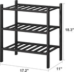 Small Shoe Rack for Entryway,3-Tier Black Bamboo Shoe Organizer for Hallway Closet, Free Standing Shoe Racks for Indoor Outdoor