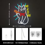 MEOW Cat Neon Sign, Cute LED Wall Light for Bedroom, Game Room, Bar, Cat Lovers Gift, USB Powered, Dimmable