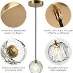 Modern Pendant Light, Brushed Brass Pendant Light Fixture for Kitchen Island, Small Cut Crystal Single Pendant Lighting for Dining Room Bathroom