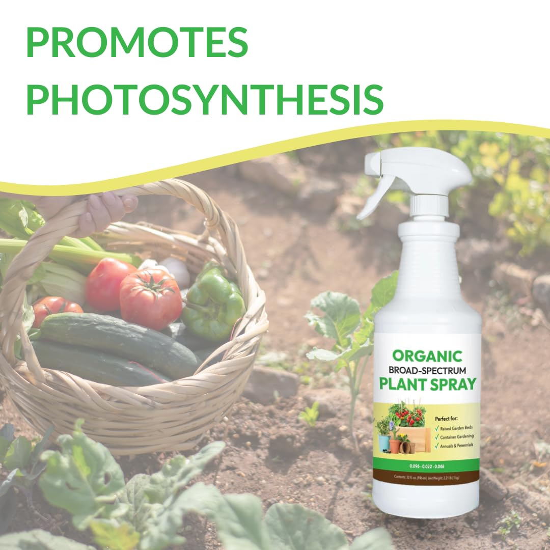 Organic Broad-Spectrum Plant Spray - Foliar Liquid Plant Food in a Spray Bottle for Outdoor Vegetables, Herbs & Flowers | Infused with Soil Enriching Microbes | 32oz, Ready to Use, No Mixing Required