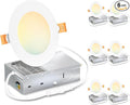 LVWIT 6 Pack 4 Inch LED Recessed Lighting with Junction Box, 5CCT Dimmable LED Downlight,9W Ultra-Thin Modern Ceiling Light, 2700/3000/3500/4000/5000K Selectable Can Lights,Smooth Trim