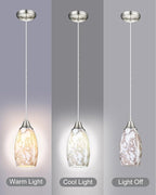 Mini Pendant Lights Kitchen Island Brown Ripple Glass Lamp Shade Hand Blown Glass Pendant Light with Brush Nickel Finish Adjustable Cord for Kitchen Over Sink Hallway,Dining Room,Stairs Way