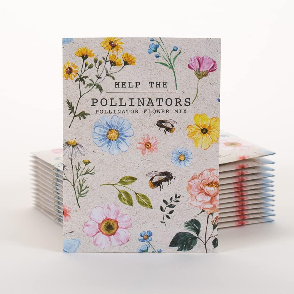 Bentley Seed Co. | Help Pollinators Kraft Bee! | 25 Non-GMO, Non-Coated Pollinator Wildflower Seed Packets | Flower Seeds Fro Planting | Garden Seed to Grow Live Plants | A Beautiful Gift
