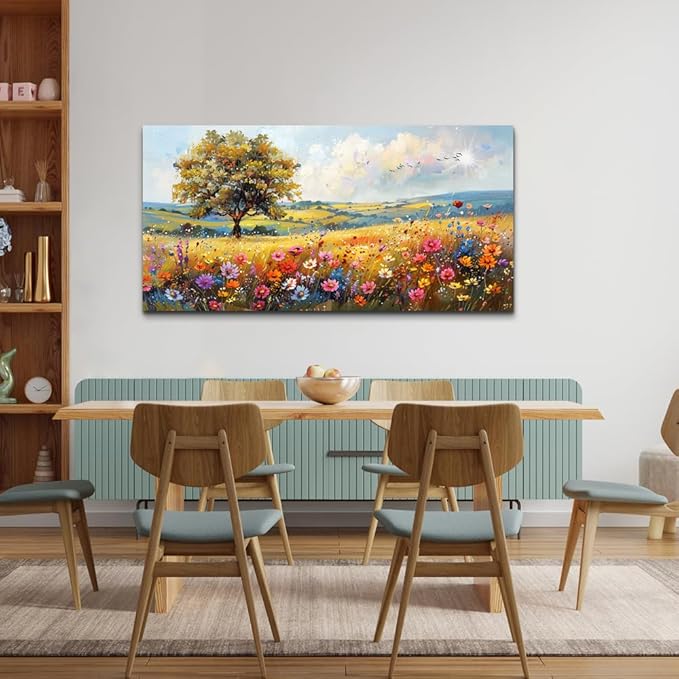 hyidecorart Canvas Wall Art For Living Room Wall Decor For Bedroom Office Decorations Field Pictures Artwork Flower Scenery Watercolour Wall Paintings Aesthetic Room Home Decor Ready to Hang