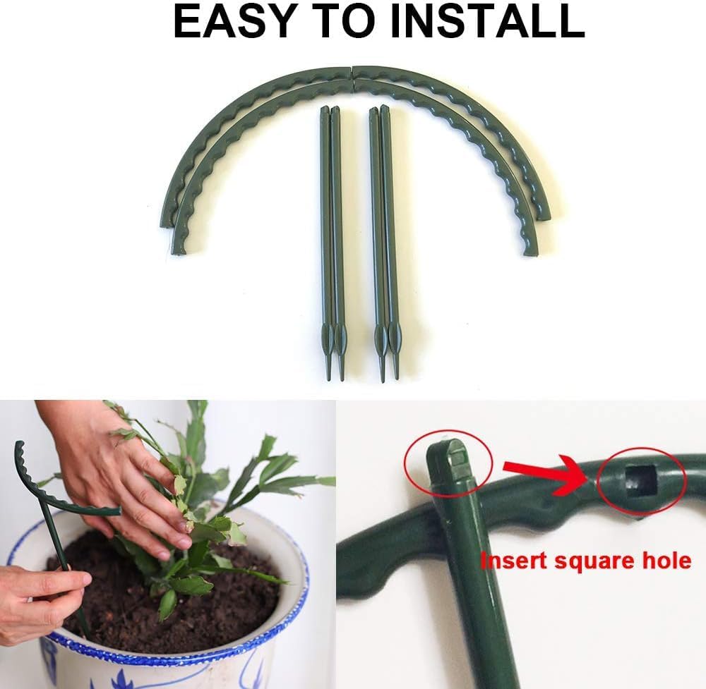 10 Pack Plant Support Plant Stakes Metal Half Round Search Support Ring Small Plastic Cage Holder Short Stem Flower Pot Climbing Trellis for House Flower Vegetable Indoor Leafy(5.7 x 9.8inch)
