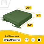 AAAAAcessories Outdoor Seat Cushions for Chairs, Waterproof, Fade-Resistant, 24" x 24" x 4", Patio Furniture Replacement Cushions, Set of 2, Dark Moss Green