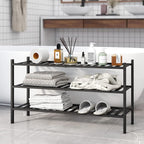 Long Shoe Rack, 3-Tier Bamboo Stackable Shoe Shelf Storage Organizer, Shoe Stand for Closet, Entryway and Hallway