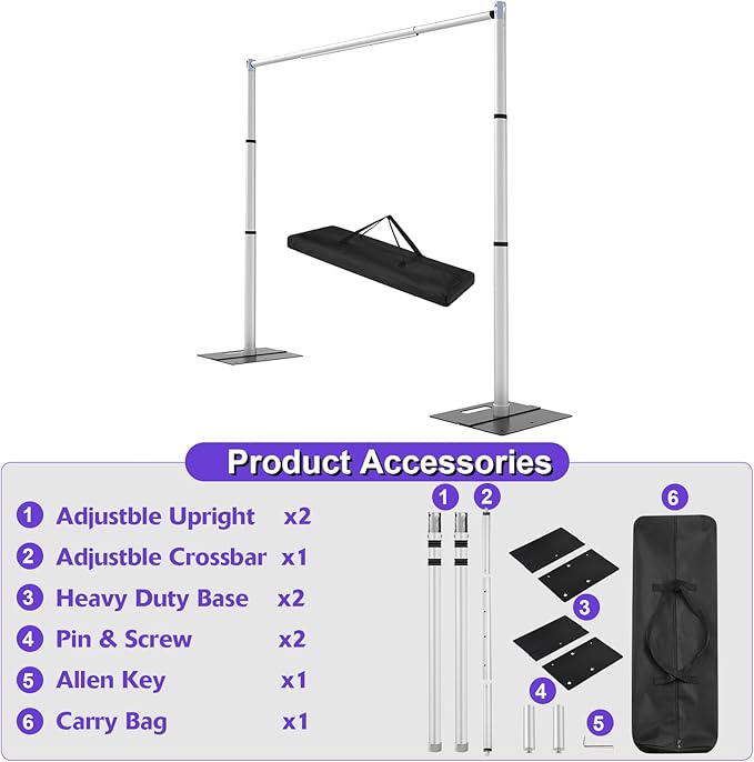 Backdrop Stand Heavy Duty 10x10Ft, Adjustable Metal Frame Pipe and Drape,Background Stand for Wedding Birthday Party Decorations