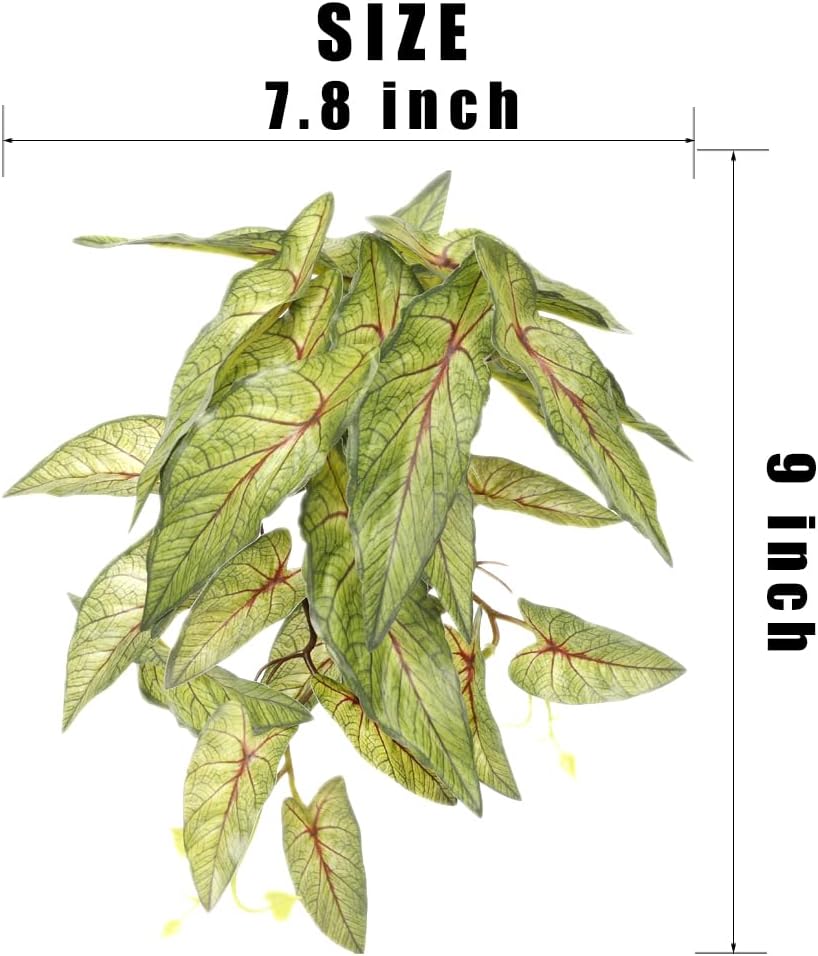 Reptile Plants for Terrarium, Amphibian Habitat Decor Artificial Hanging Plants with Suction Cup - Fake Arrowhead Plants Green Syngonium Podophyllum