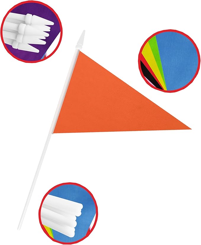 12 Pack Orange Pennant Flags Small Mini Hand Held Solid Color Pennant On Sticks Flags with 12.6"Solid Pole & Spear Top,Party Events Celebration,School,Grand Opening,Kids Birthday,Sports Clubs
