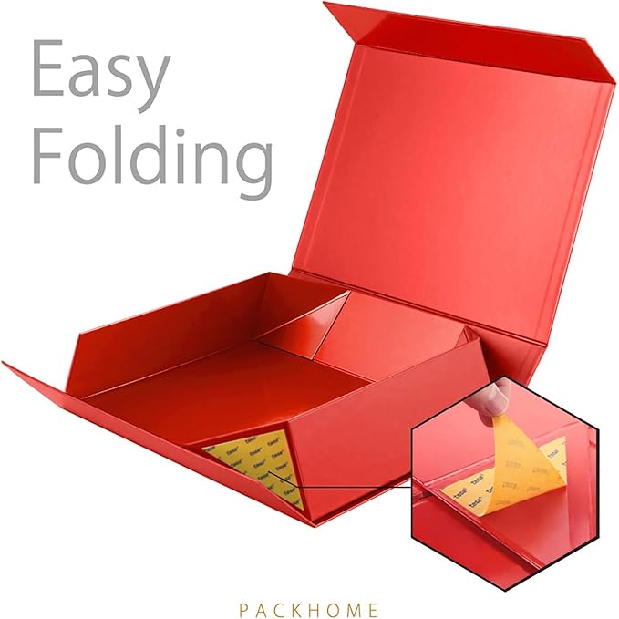PACKHOME Large Gift Box 13.5x10x3.5 Inches, Sturdy Shirt Box with Magnetic Lid for Multiple Occasions (Glossy Red)