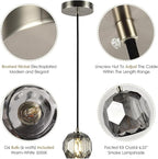 Modern Pendant Light, Small Brushed Nickel Crystal Pendant Light Fixture, Single Smoke Crystal Island Pendant Lighting for Kitchen Dining Room