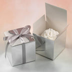 COTOPHER 60pcs Wedding Favor Boxes, Paper Gift Boxes 3x3x3 Inches Small Gift Boxes with Ribbons Small Boxes for Gifts, Crafting, Cupcake, Candy, Bridesmaid Proposal Boxes (Metallic Silver)