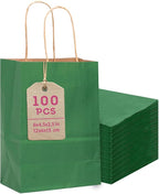 Bakepacker 100 Pcs Deep Green Mini Paper Gift Bags with Handles 6"x4.5"x2.5" Brown Kraft Party Favor Bags Multiple Uses (Mini size)
