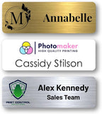 Custom Name Tags - Full Color Logo Name Tags - Scratch Resistant Metal Front & Hard Plastic Back (1.25 x 3 Inch, Gold)