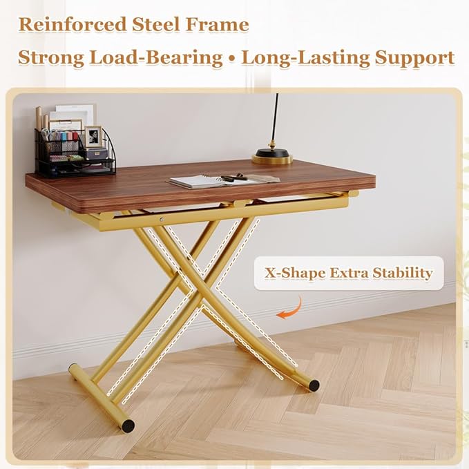 4 in 1 Folding Dining Table with Adjustable Lift Top & Wheels, Multi-Function Coffee Table to Dining Table for Apartments, Kitchens, Living Rooms, Scratch-Resistant & Easy Assembly