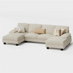 Furmax Sectional Couches for Living Room, U-Shaped Sofa Couch with Linen Fabric, 4 Seat Sofa Set with Double Chaise for Apartment (Corduroy, Beige)