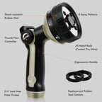 RESTMO Full Shower Hose Nozzle, Metal Spray Nozzle for Garden Hose, 8 Spray Patterns, Water Hose nozzle with Thumb Control, Ideal for Outdoor Lawn & Plant Watering, Car & Pet Washing, Bronze
