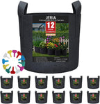 JERIA 12-Pack 15 Gallon, Vegetable/Flower/Plant Grow Bags, Aeration Fabric Pots with Handles (Black), Come with 12 Pcs Plant Labels