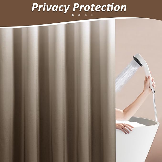 Naturoom Brown Shower Curtain, Light Brown Bath Curtains for Bathroom, Ombre Linen Textured Shower Drape - Hotel Style, Tones Cloth Bath Curtain Set with 12 Hooks, 72" x 72"