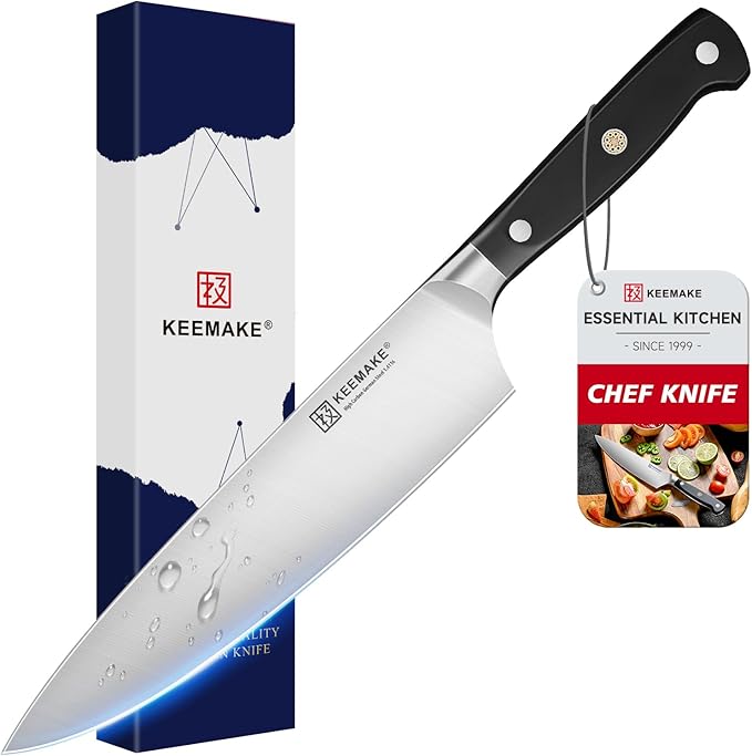 KEEMAKE Chef Knife, 8 Inch Sharp High Carbon Stainless Steel Kitchen Knife with Ergonomic Handle, Professional Cooking Knife, Kitchen Utensils for Meat Slicing and Vegetable Cutting