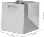 Silver Gray Square Gift Bags 4 in Paper Gift Box Small Square Bottom Kraft Paper Bag with Handles for Wedding Baby Shower Birthday Party (Silver Grey, 4 x 4 x 4 in, 10 CT)
