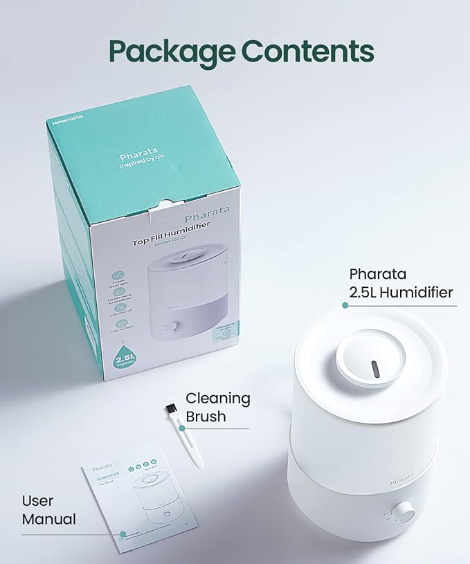 Humidifiers for Bedroom Large Room, 2.5L Cool Mist Humidifier with Essential Oil Diffuser, Top Fill Humidifier for Baby, Home, Plant, Ultrasonic Humidification for whole house, Auto Shut-Off
