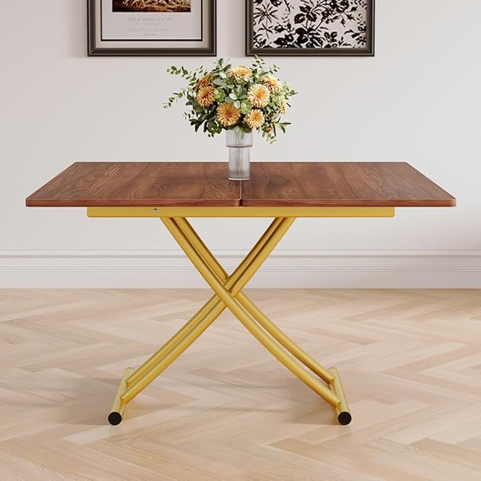 4 in 1 Folding Dining Table with Adjustable Lift Top & Wheels, Multi-Function Coffee Table to Dining Table for Apartments, Kitchens, Living Rooms, Scratch-Resistant & Easy Assembly