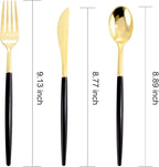 I00000 60 Pack Gold Silverware Set with Black Handle,Heavy Duty Black Plastic Cutlery Include 20 Forks 20 Knives 20 Spoons, Plastic Utensils Set for Party