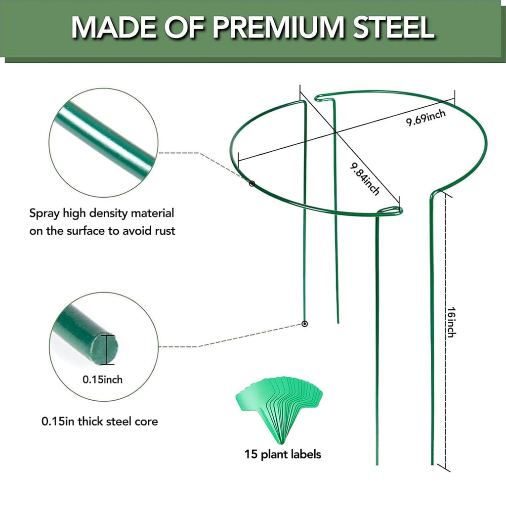 12 Pack 16 Inch Metal Plant Support Stakes for Outdoor Plants and Flowers