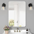 20x30 Inch White Framed Mirror for Bathroom, Rounded Rectangle Mirrors for Wall with Tempered Glass Anti-Rust, Shatterproof Mirror (Horizontal/Vertical)