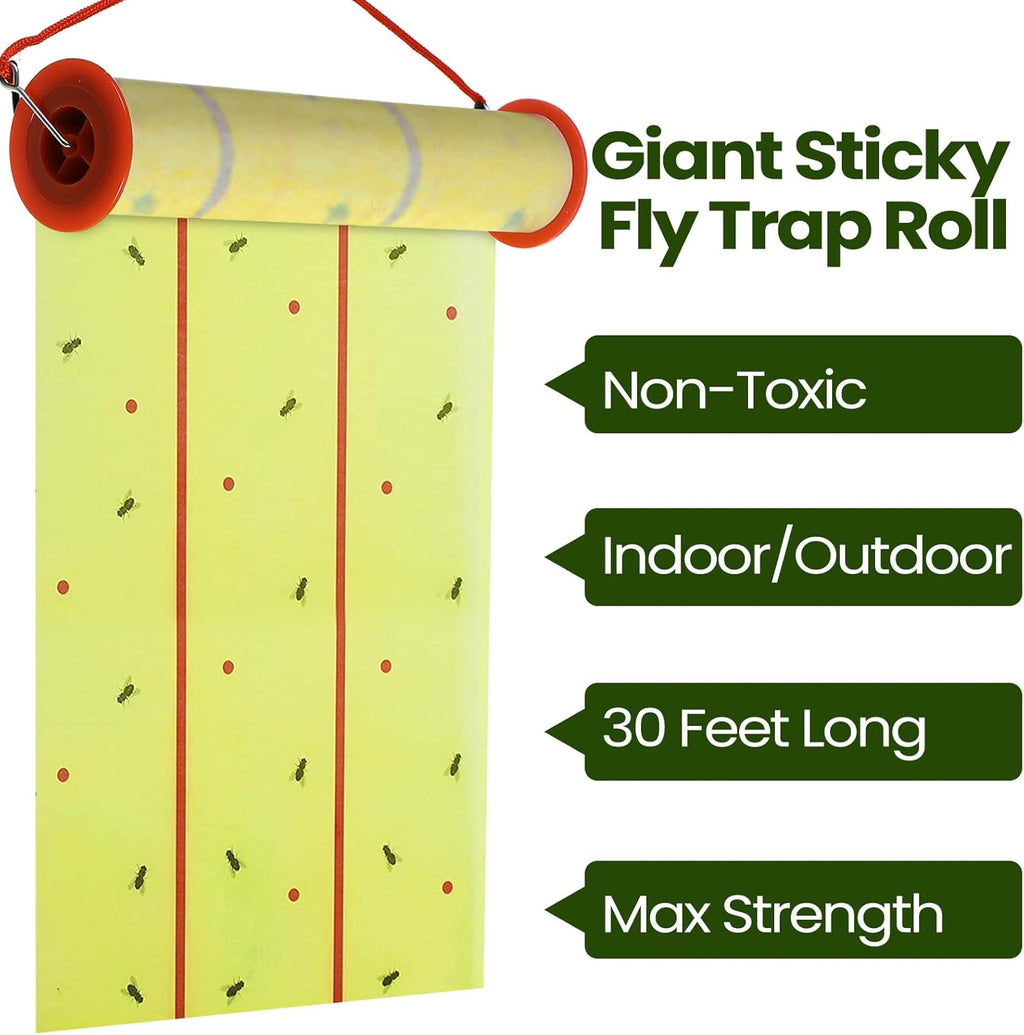 Qualirey Giant Sticky Fly Traps,30 Feet Fly Strips for Indoor Outdoor Hanging Flying Tapes Non Toxic Ribbon Fruit Gnat Killer for Mosquito Plants House Horse Stable (Yellow,1 Pcs)