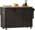 Rolling Kitchen Island with Drop Leaf with Storage and Dining Table, Kitchen Islands with Storage with Wheels Towel Rack， for Kitchen, Dining Room, Black
