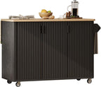 Rolling Kitchen Island with Drop Leaf with Storage and Dining Table, Kitchen Islands with Storage with Wheels Towel Rack， for Kitchen, Dining Room, Black