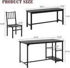 4 EVER WINNER Dining Table Set for 4, 55" Kitchen Table Chairs with 2 Chairs and Bench, 4 Piece Dining Room Table Set with Wine Rack & Wine Glasses Holder for Small Space, Black
