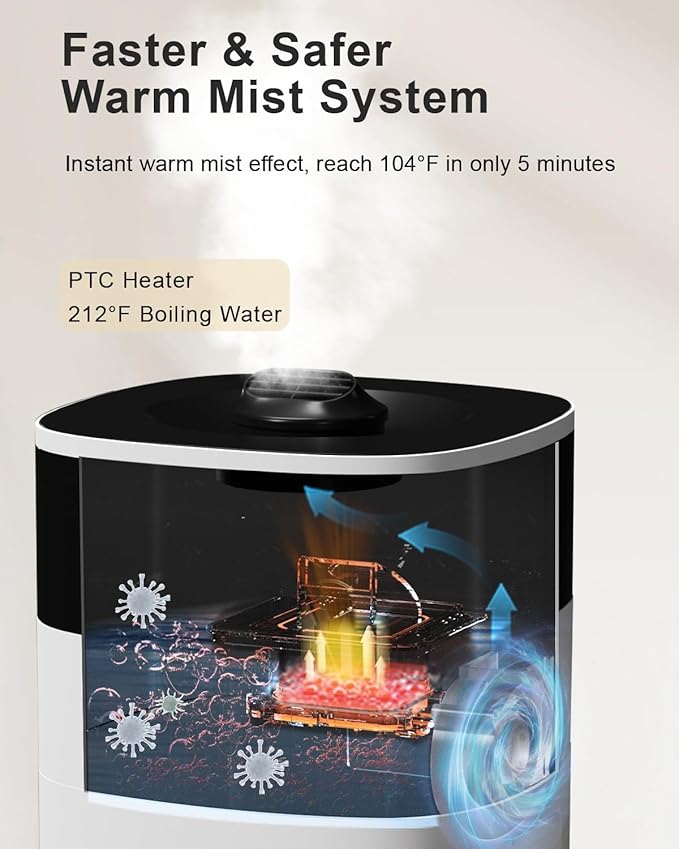 Humidifier Large Room 5.3Gal/20L - Cool and Warm Mist Humidifiers for Home 2000 sq ft, Air Humidifiers for Bedroom with Diffuser&Extended Tube, Whole House Humidifiers for Nursery Baby Plants