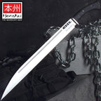 Honshu Boshin Seax Knife | 19 3/8" Full-Tang Stainless Steel Blade | Textured TPR Handle | Premium Leather Sheath with Paracord Lanyard | Modern Tactical Seax Design | 25 3/4" Overall Length