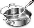 EWFEN 12 Inch Tri-Ply Stainless Steel Frying Pan, 5-Quart Deep Saute Pan with lids, PFOA&PTFE Free Skillet, Induction Cooking Pan, Dishwasher&Oven Safe,Works on All Cooktops