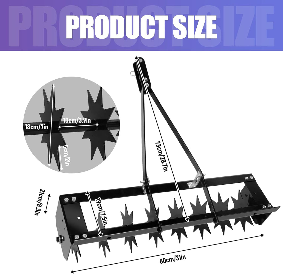 Tow Behind Lawn Aerator, 32" Heavy-Duty Core Aerator Tool, Manual Lawn Aerator, Plug Aerator with Universal Hitch, Rolling Aerator for Effective Soil Aeration and Lawn Health