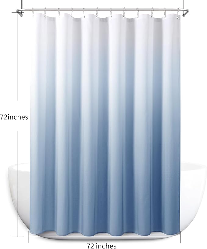 Blue Grey Shower Curtains for Bathroom, Ombre Textured Fabric Shower Curtain Set, Hotel Spa Luxury with 12 Hooks, Machine Washable, Decorative Bathroom Curtain Blue Grey 72 x 72