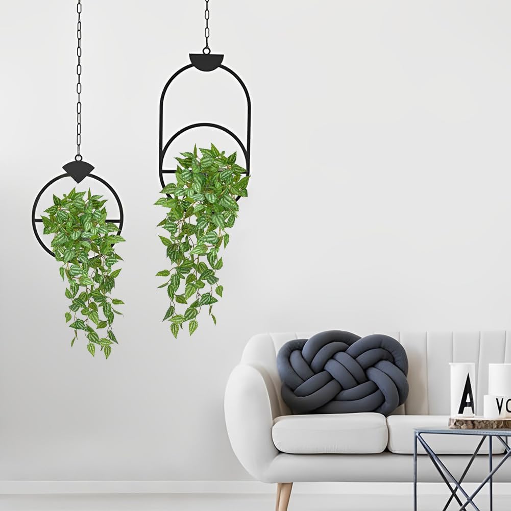 DILATATA Fake Hanging Plants Artificial Hanging Plants 22" Faux Peperomia Hanging Leaves Plants for Wall Shelf Home Indoor Outdoor Decor - 5 Pack