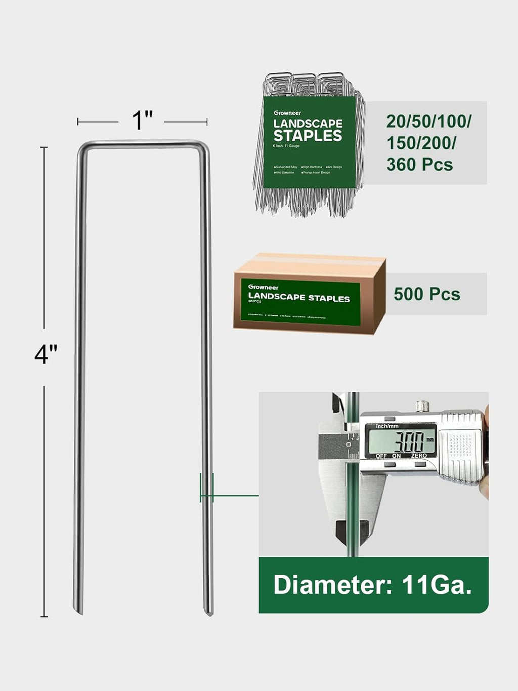 GROWNEER 4 Inch 100 Pack Landscape Staples Heavy Duty 11 Gauge Galvanized Steel Garden Stakes Staples Securing Pegs for Securing Weed Fabric Landscape Fabric Netting Ground Sheets and Fleece
