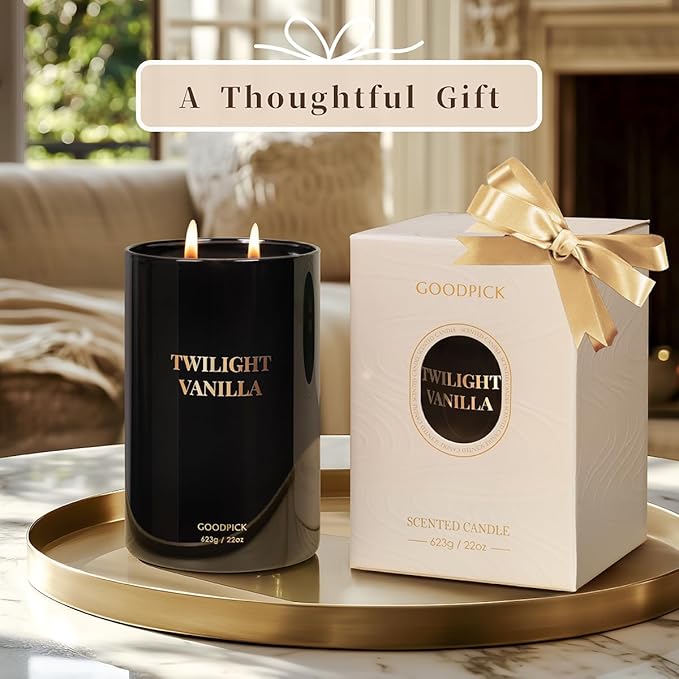 Goodpick Twilight Vanilla Scented Candles, Citrus & Floral Candles for Home, 22oz Soy Wax, 120hrs Creamy Vanilla, Relaxing Bedroom Gift