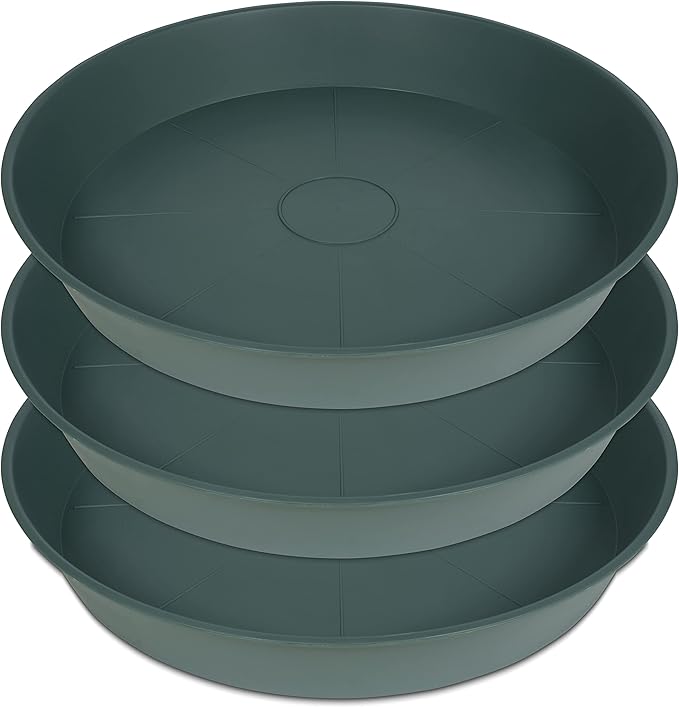 3 Pack of 25 26 inch Plant Saucer (22.7 Inch Base), 4.2" Depth, Large Deep Plastic Flower Planter Water Trays for Indoors Outdoor Bath Bath, Plant Drip Trays for Pot (26", Green)