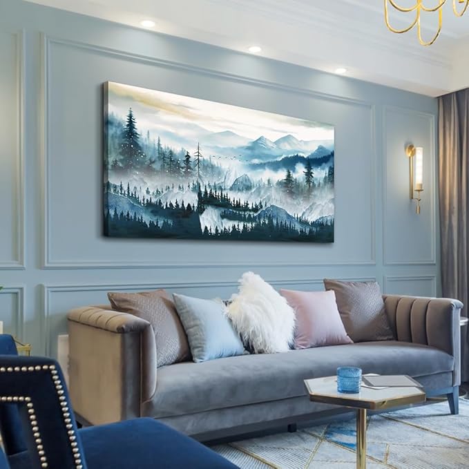 Wapluam Fog forest Wall Painting Large Framed Wall Art For Living Room Abstract Wall Decor For Bedroom Office Inspiration Pictures Canvas Art Prints Artwork Modern Ready To Hang Home Decorations