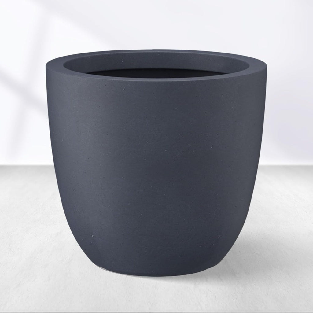 Kante 14 Inch Dia Round Concrete Planter, Indoor Outdoor Large Plant Pot with Drainage Hole and Rubber Plug for Home Patio Garden, Dark Gray