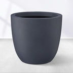 Kante 14 Inch Dia Round Concrete Planter, Indoor Outdoor Large Plant Pot with Drainage Hole and Rubber Plug for Home Patio Garden, Dark Gray